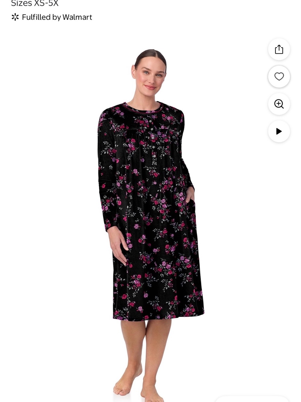 Aria Black Velvet Long Sleeve Dress with Pink Floral Print